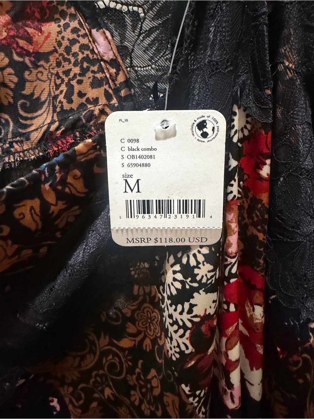 Free People Black Floral Mixed-Print Lace-Trim Maxi Slip Dress - Picture 8 of 12